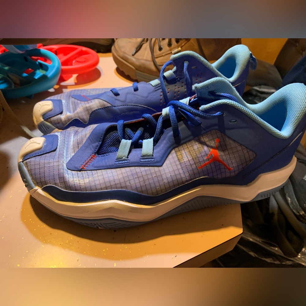 This is a Jordan One Take 4 in the "Game Royal/University Red" colorway.
